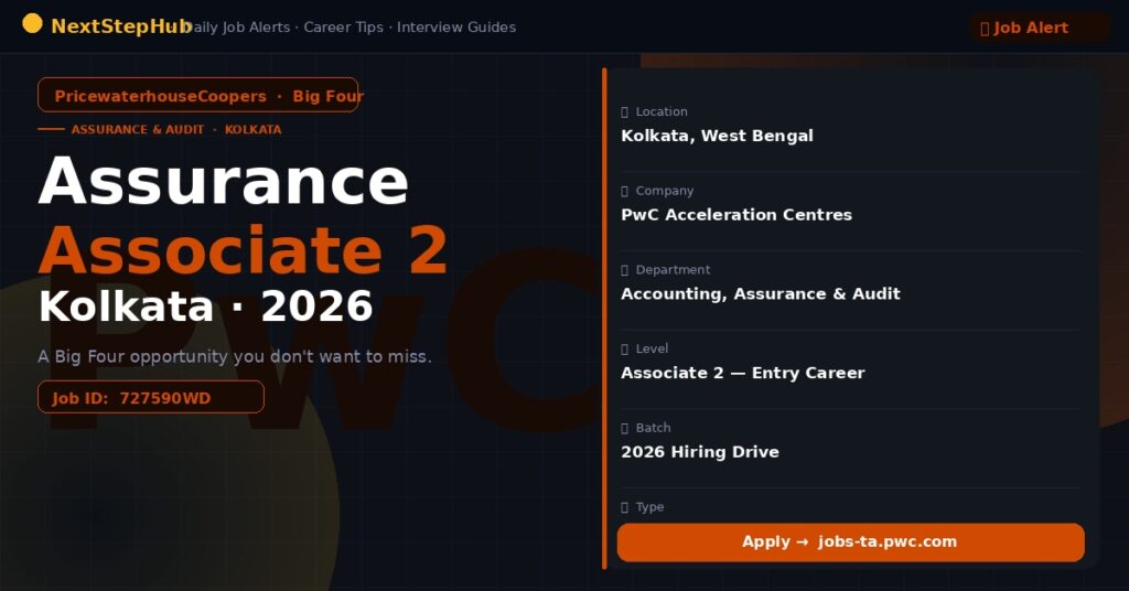 PwC Assurance Associate 2 job opening Kolkata 2026